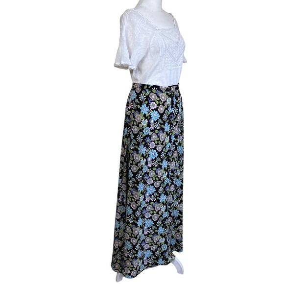 Tall Girl Canada Vintage A-line Maxi Skirt Button Front Retro 70s Floral Print M - Picture 1 of 16